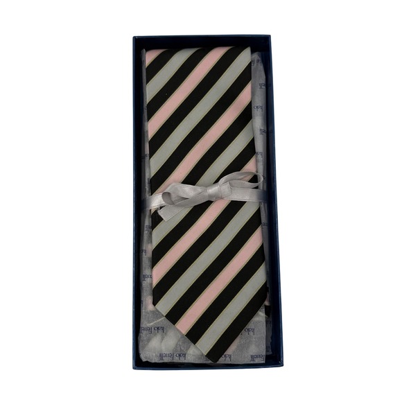 Italo Ferretti Silk Striped Tie Mens Black Pink Striped Box Made In Italy - Picture 1 of 5